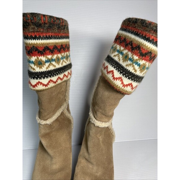 Steve Madden Tan Brown Suede Boots Mid-Calf Sz  6 M Lined Shearling Knit Cuff - Picture 9 of 16